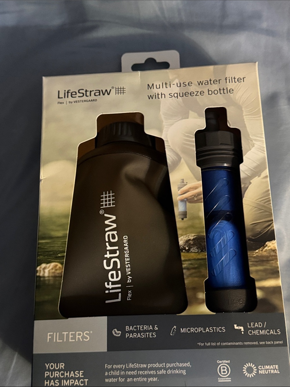 LifeStraw Multi-Use Water Filter with Squeeze Bottle - Black & Blue